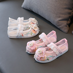 女童繡花鞋夏季新款兒童網紗鞋兔子漢服鞋寶寶古裝表演鞋網紗布鞋