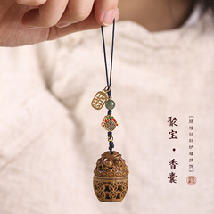 Green Sandalwood Polybag Coin Incense Sachet with Hollow Carved Design Phone Bag Keychain Decor for Live Streaming Supply