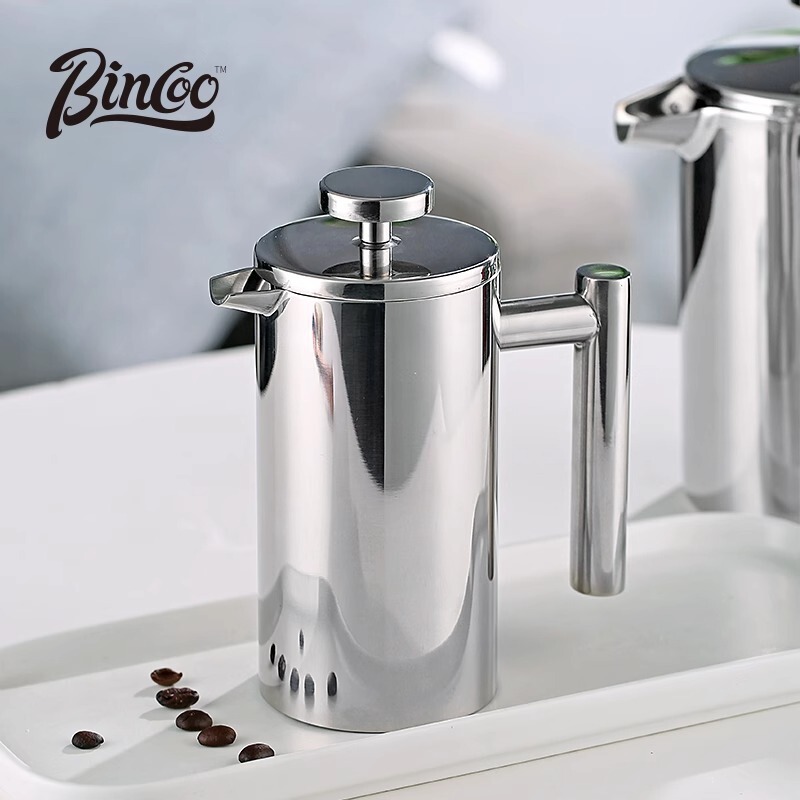 Bincoo Double-Layer 304 Stainless Steel French Press Pot Filter Household Large-Capacity Hand-Brewed Coffee Pot Milk Frother