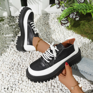 French Retro Small Leather Shoes, Thick-Soled Summer Cross-Lace Round-Toe 2025 New Versatile Large Size Loafers