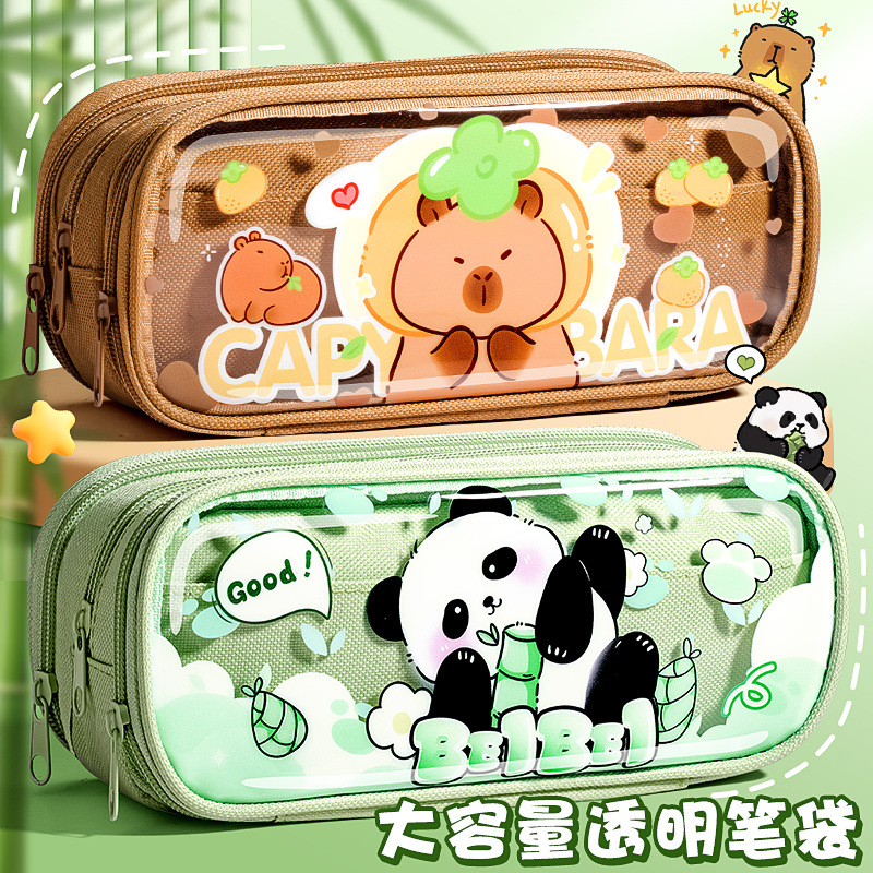 Estuche para lápices transparente de gran capacidad, chica de alto valor, nueva popular celebridad de Internet, caja de papelería multifuncional, estudiante de escuela primaria, hombre de tres capas