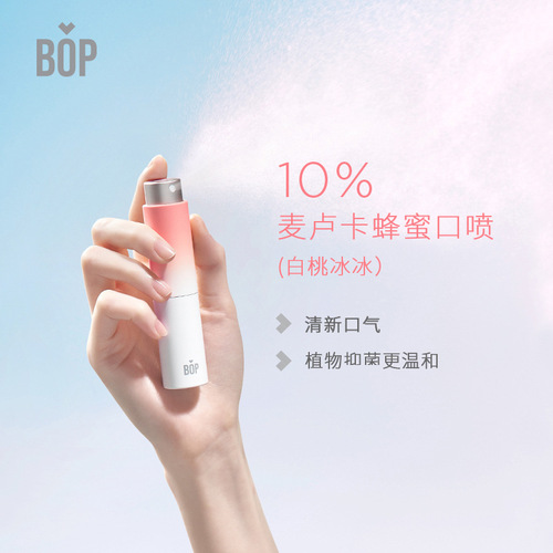 BOP Probiotic Mouth Spray for Fresh Breath - For Women and Men - Portable - Manuka Honey and Peach Flavored