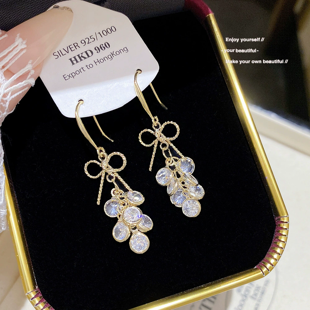 Серьги из серебра 925 пробы, Tassel из циркония, длинная легкая подвеска