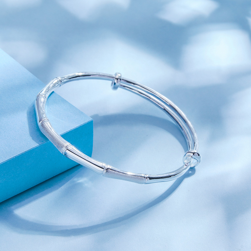 Bambú pulsera de plata esterlina mujer S999 plata pura 2024 nuevo estilo push-pull sólido pulsera de plata joven pulsera de moda