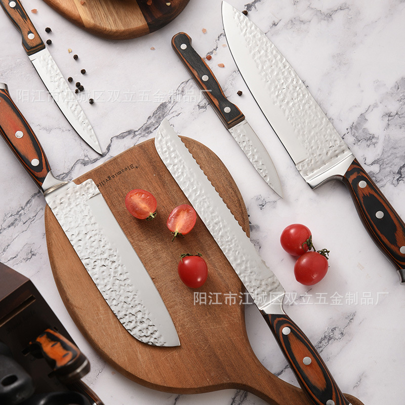 Patrón de martillo de acero inoxidable cuchillo de cocina de 15 piezas Yangjiang conjunto de regalo cuchillo de chef cuchillo de carne cuchillo de fruta combinación traje