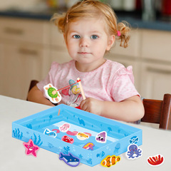 跨境新品兒童木製釣魚四色色走位棋遊戲幼兒益智走位遊戲