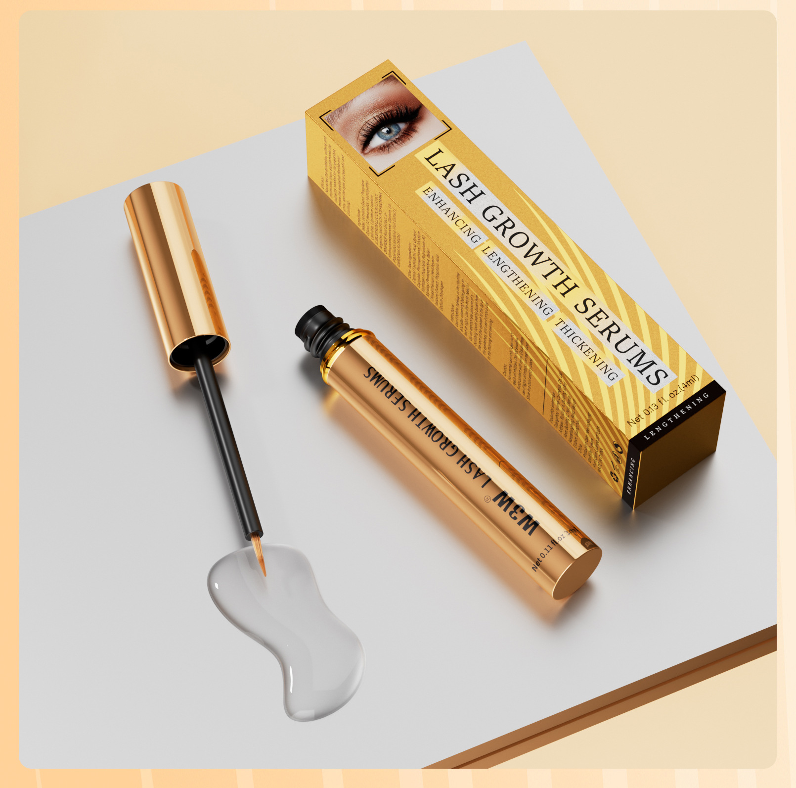 W3W Cross-border Gold Tube Thickening Mascara, Natural Thickening, transparent and colorless Mascara Base, Slimming Liquid Makeup undefined