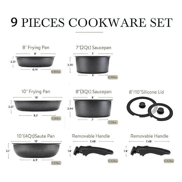 Black removable set, handle, 9 pieces