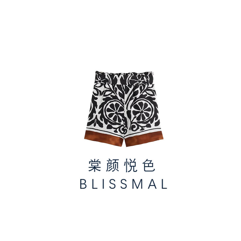 Zaro Homemade European and American Style Export Wholesale Women's Fashion Simple Paper Bag Printed Bermuda Shorts Women's Clothing