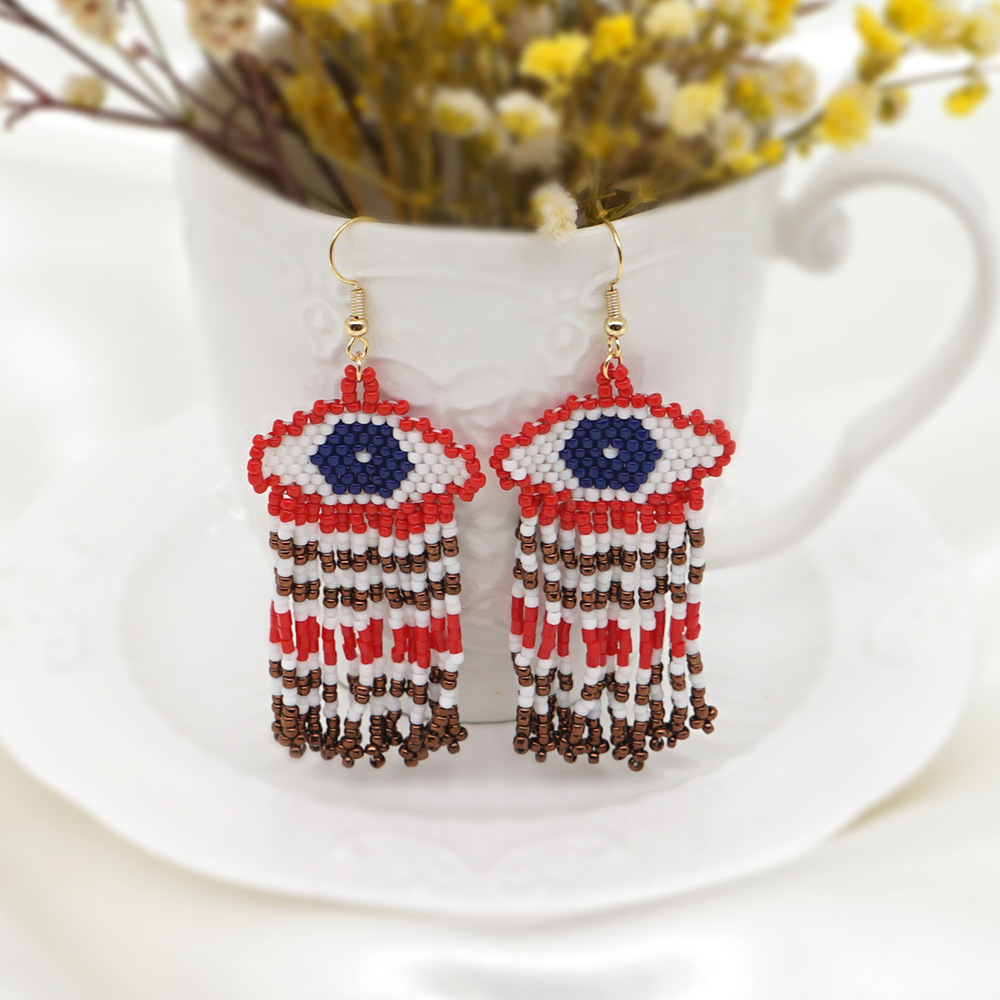 Boucles D&#39;oreilles Perlées De Mode Yeux Bleus Turcs Simples display picture 7