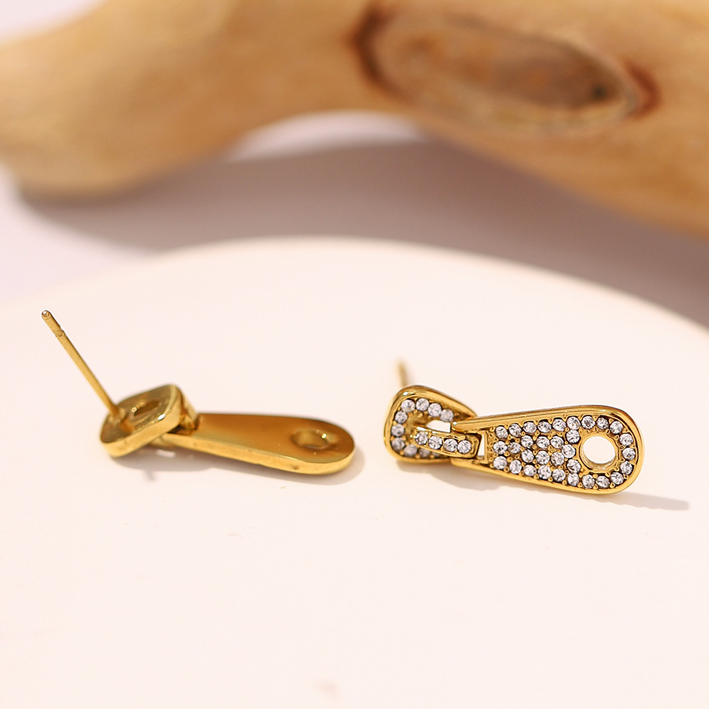 Novelty Geometric Stainless Steel Ear Studs Gold Plated Zircon Stainless Steel Earrings