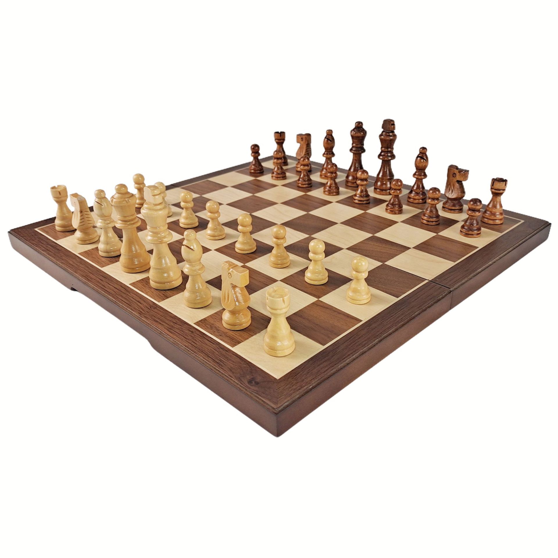 Juego de ajedrez de madera maciza de madera tablero de ajedrez de madera plegable portátil con tablero magnético juego de rompecabezas para niños