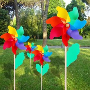 Outdoor Windmill Decoration for Real Estate, Kindergarten, Scenic Area, Children's Handheld Toy, Wooden Pole Inserted into the Ground, Colorful Windmill