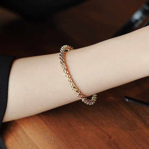 Korean Retro Braided Open Bracelet Yellow Irregular European and American Style Bracelet Korean Style Creative Minimalist Style Women's Jewelry