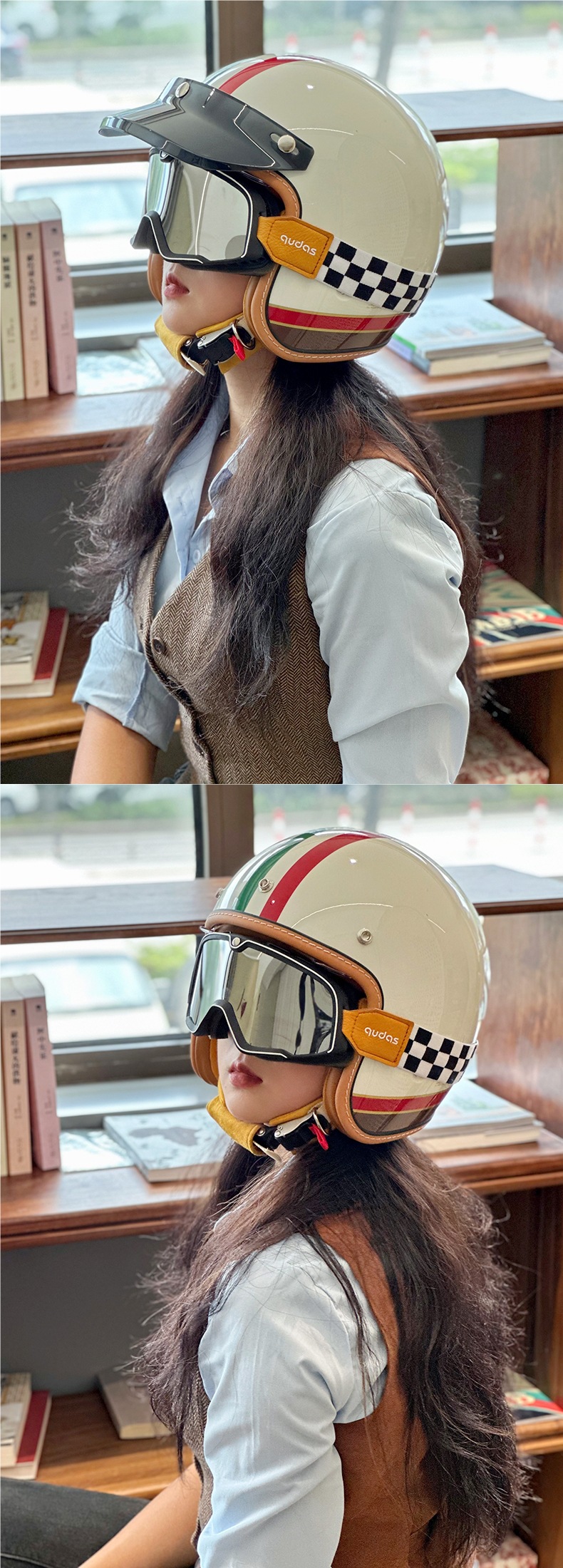 German Qudas Retro Motorcycle Helmet Men's 3C Certified Safety Helmet Four-Season Electric Vehicle Half Helmet Women