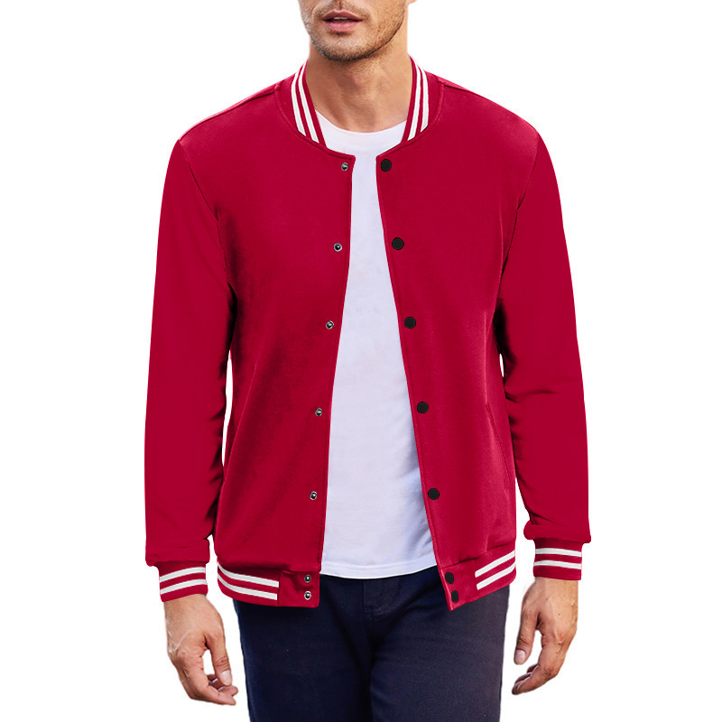 Cross-border Autumn and Winter Fleece American Retro Solid Color Casual Collar Button Men's Baseball Suit Flying Jacket Coat Trendy
