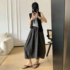 速干工装拼接半身长裙女夏季宽松高腰显瘦遮肉百搭中长款A字伞裙
