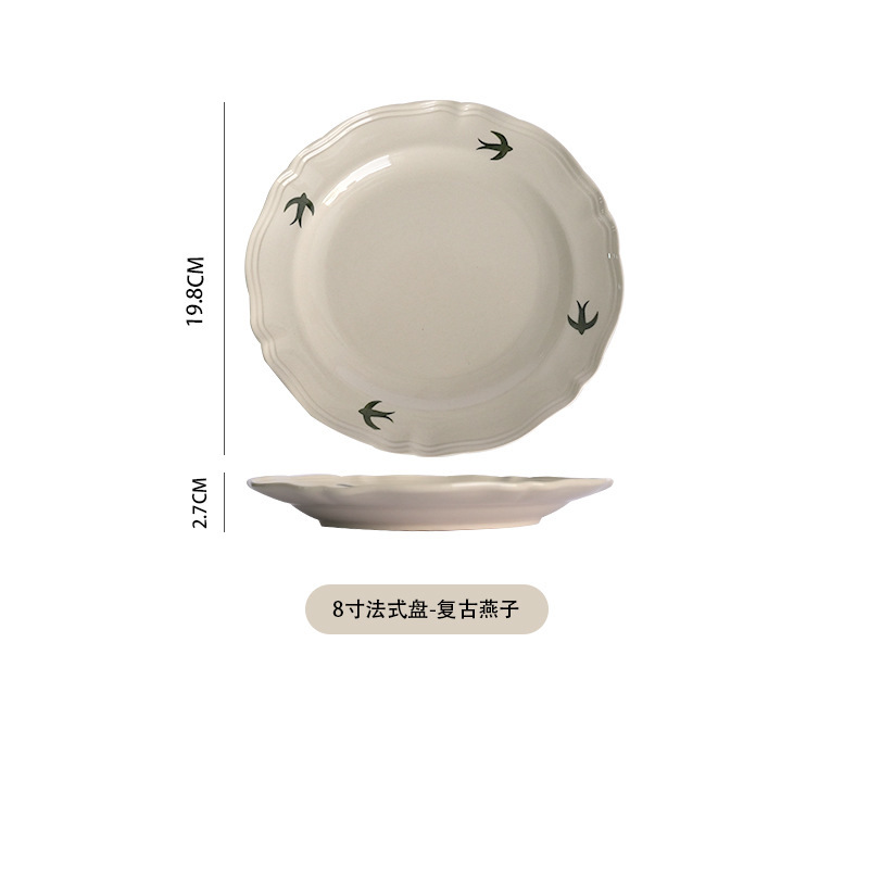 Tazón grande de cerámica japonesa estilo golondrina retro para sopa o fideos, plato para la cena, plato para postre, juego de tazones y platos para el hogar, vajilla creativa.
