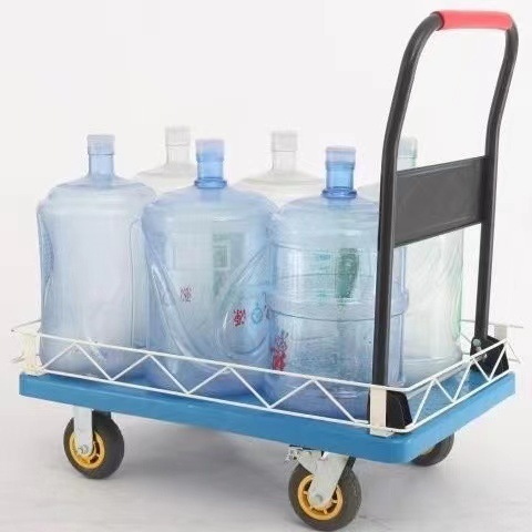 平板手推车带护栏送水专用车家用拉水车桶装水拉水车可折叠静音轮