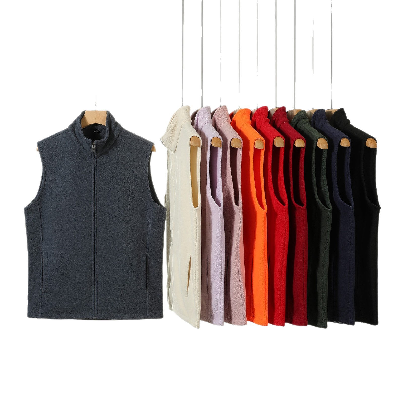 Doble cara agitando chaleco de cuello de terciopelo hombre y mujer invierno cálido y terciopelo grueso cardinera con cremallera chaleco de hombro chaqueta