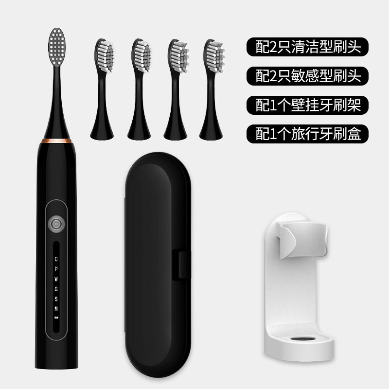 쿨 블랙 丨 메탈 샤프트 丨 선물 상자 [브러시 헤드 4개 + 스탠드 + 여행용 상자] 6레벨