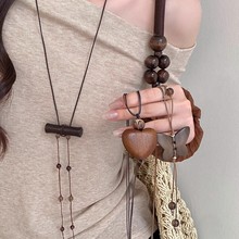 复古新中式木质长款项链女民族风小众挂脖毛衣链日常百搭国风配饰