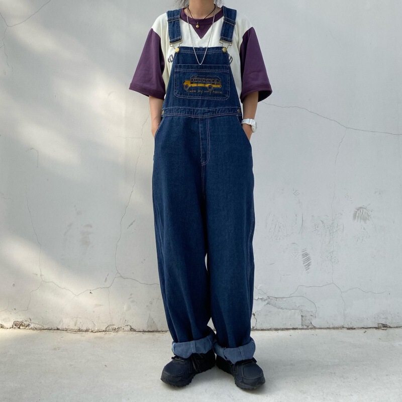 Cross-border New 2024 Antique Denim Suspender Pants Women's Japanese Style Cute Age-reducing Korean Style Loose Slimming All-match Summer