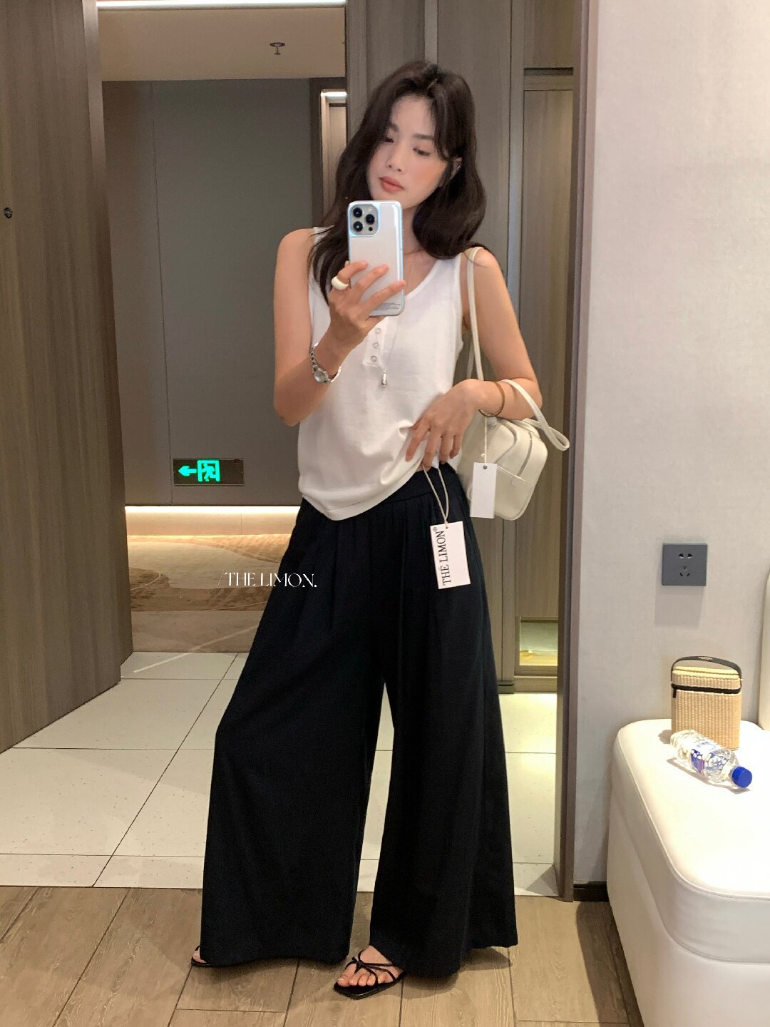 Quần ống rộng nữ vải linen phối cotton dáng suông mùa hè — Xám gạo, Xanh xám nhạt, Xanh đen, Cam bí ngô chi tiết 29