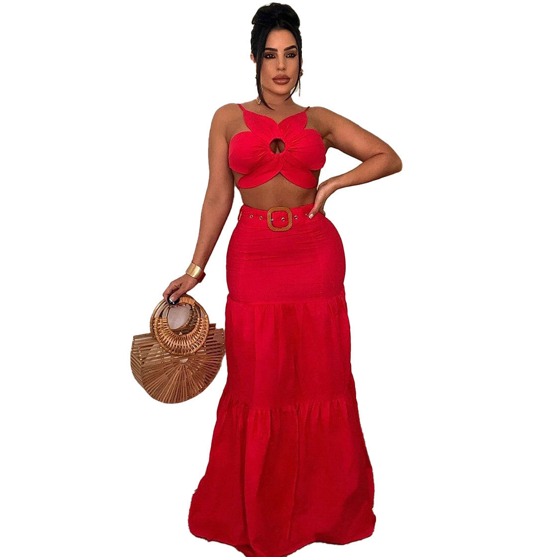 354g Weight Sleeveless Sleeve Length Polyester Fabric Type Skirt Co-ord Set Sets Type 2 Pieces Set Quantity Holiday Occasion Strap Neckline Slim Fit Type Solid Color, Flower Pattern Summer Season Women's Gender Vacation Style Holiday Women's Vacation Solid Color Flower Polyester Skirt Co-ord Set Skirt Sets 10