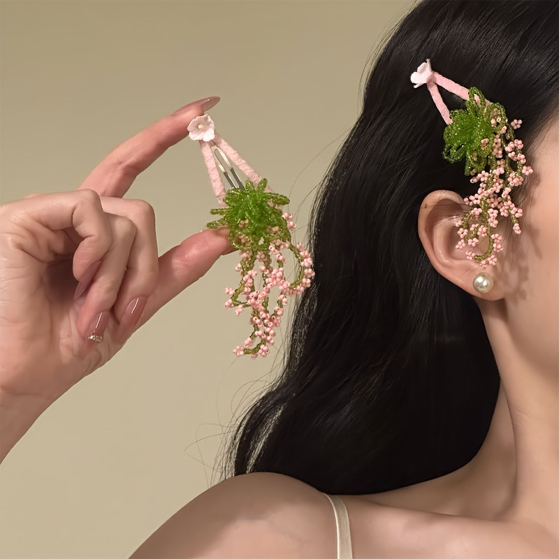 2026 Original [Spring Solstice] Early Spring Atmosphere Floral Beaded Hair Clip Side Bangs BB Clip Hairpin
