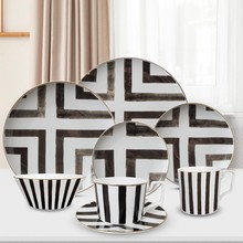 北欧风骨瓷盘十字路口复古手绘陶瓷盘子日用汤盘饭盘牛排意面盘