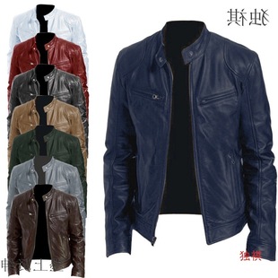 New 5-color 2023 autumn new business PU leather jacket collar slim zipper leather jacket-PY31 55