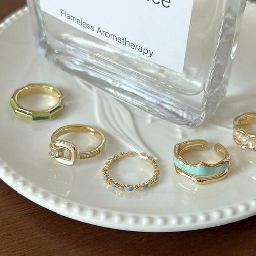 Enamel niche pearl ring women's fashionable personality versatile high-end open adjustable mother-of-pearl retro index finger ring