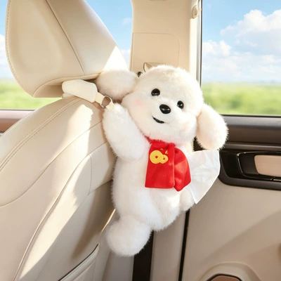 Car-mounted plush tissue box: Car tissue box/set - wall-mounted-tissue-box-milky-white-golden-retriever