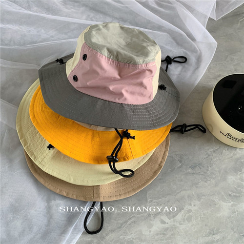 Parent-Child Hat with Instagram Style, Korean Fashion, Outdoor Children Summer Hat for Boys and Girls, Striped Fisherman Hat for Camping with Windproof and Quick-Drying Features