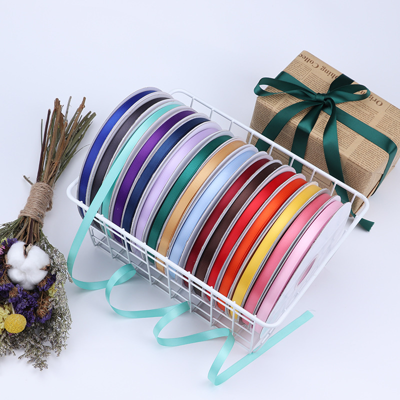 1cm de doble cara cinta de poliéster arco DIY cinta boda fresco ramo fruta caja de regalo embalaje color seda cinta ropa
