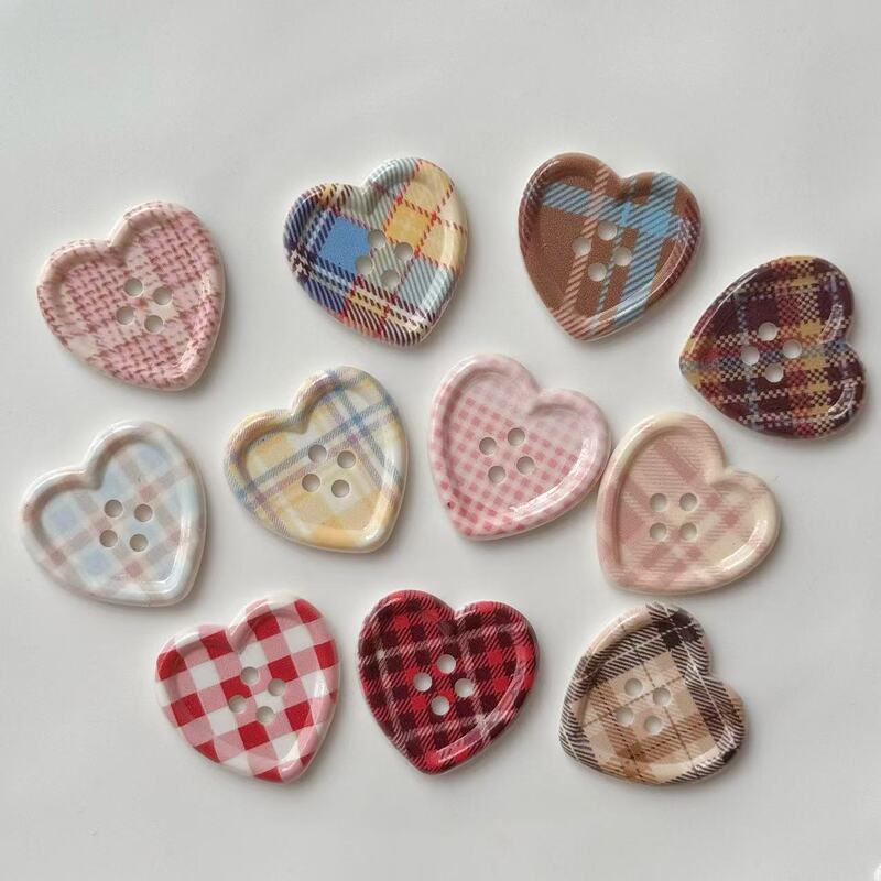 New Fresh Plaid Heart Buttons Clothing Shoes and Socks Accessories Accessories DIY Handmade Materials Headwear Mobile Phone Set
