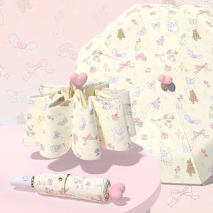 Small Floral Love Sun Umbrella for Female Students, Rain or Shine, Sun Protection and Uv Protection, Fully Automatic Folding Sun Umbrella