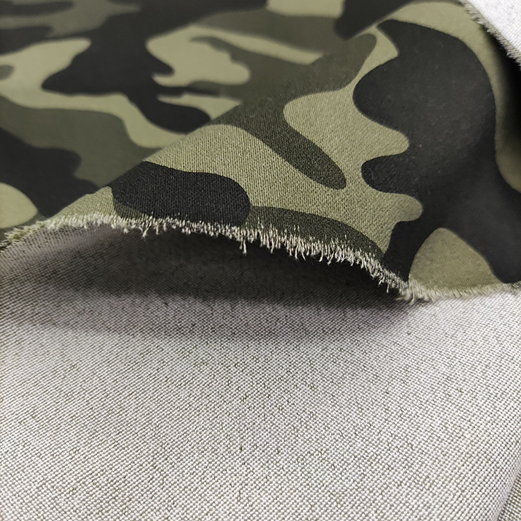 Nuevo al por mayor camuflaje impresión elástica algodón trill poliéster pantalones de camuflaje tela