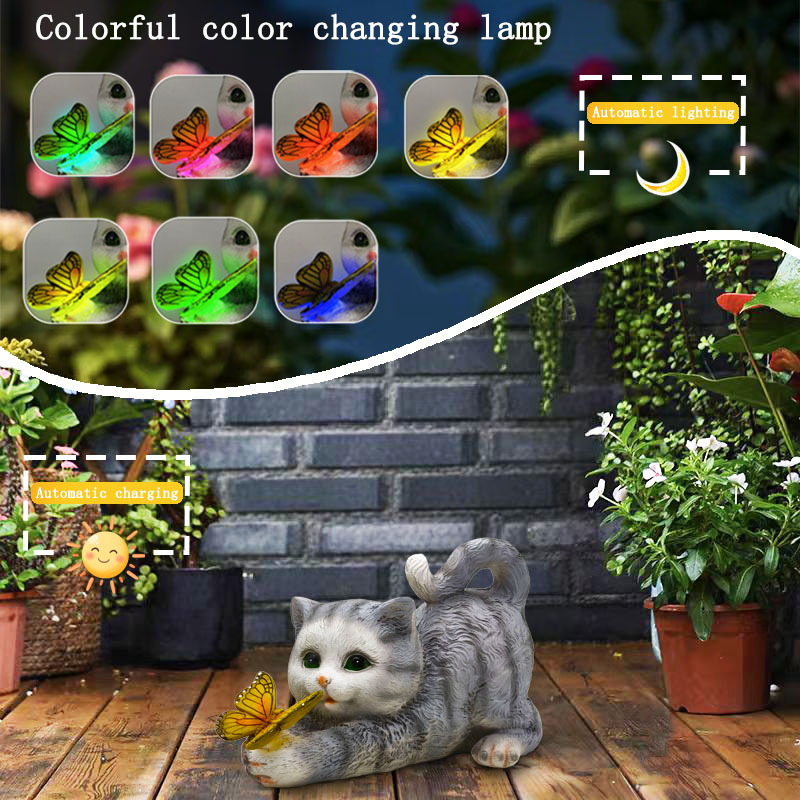회색 고양이 나비 변색 조명