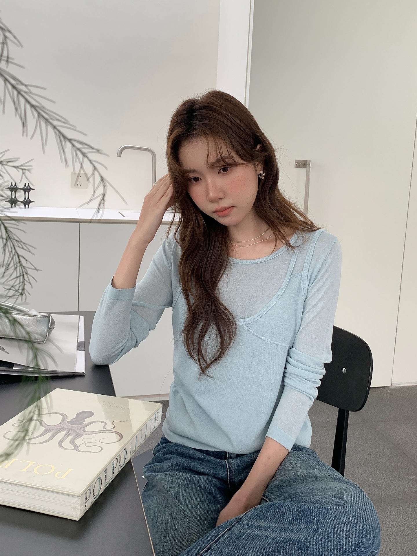 26ye017 sea blue fake two pieces