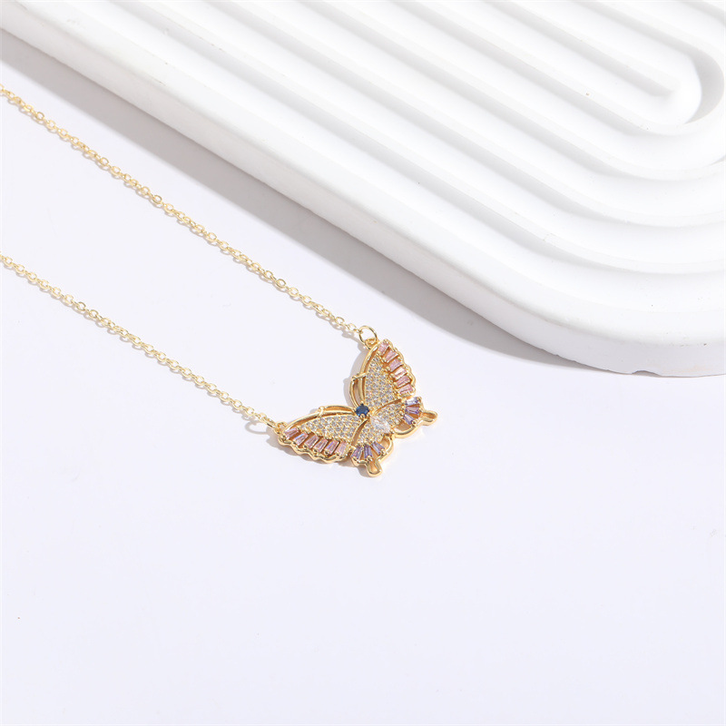Fashion Butterfly Copper Plating Inlay Zircon Pendant Necklace 1 Piece