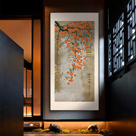 新中式玄关装饰画走廊过道竖版挂画入户正对门壁画铝合金框画