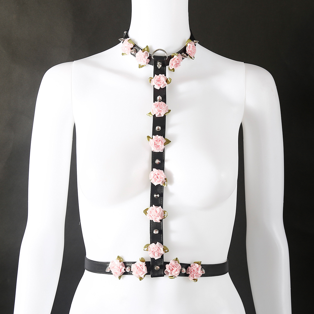 Cross-border SM sexy bondage rosa remaches punk hueco leche de espalda de belleza dama sexy ropa interior de cuero