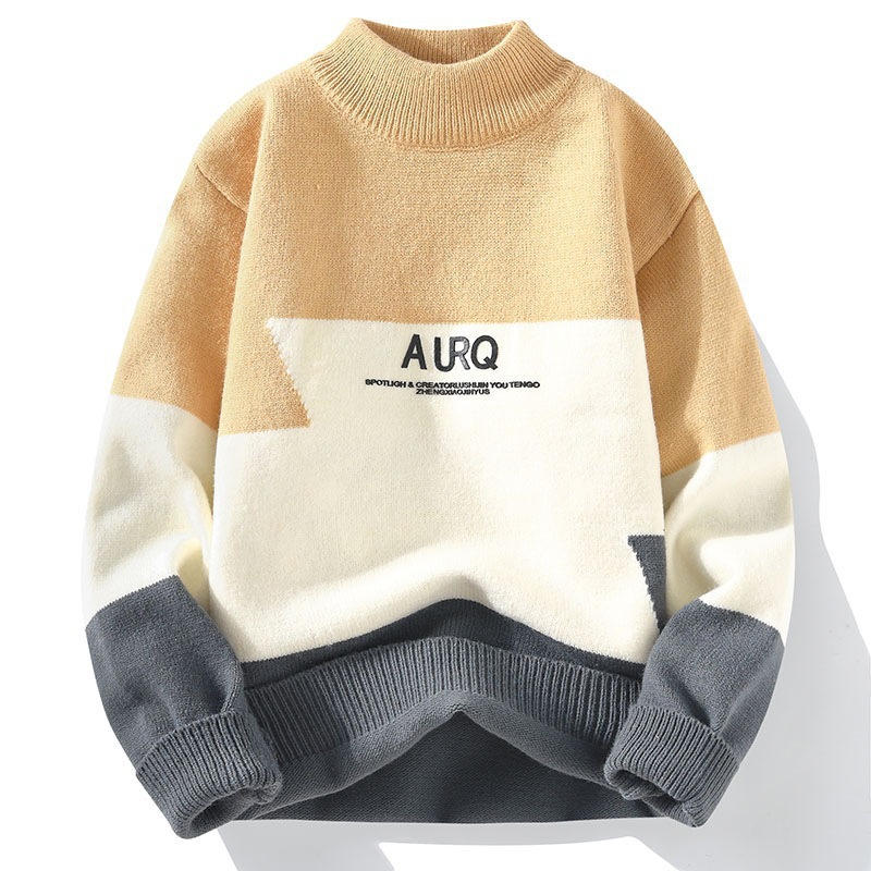 Men’s Classic Chunky Knit Sweater – Oversized Semi-Turtleneck Pullover With Mink-Like Softness_voghion.com