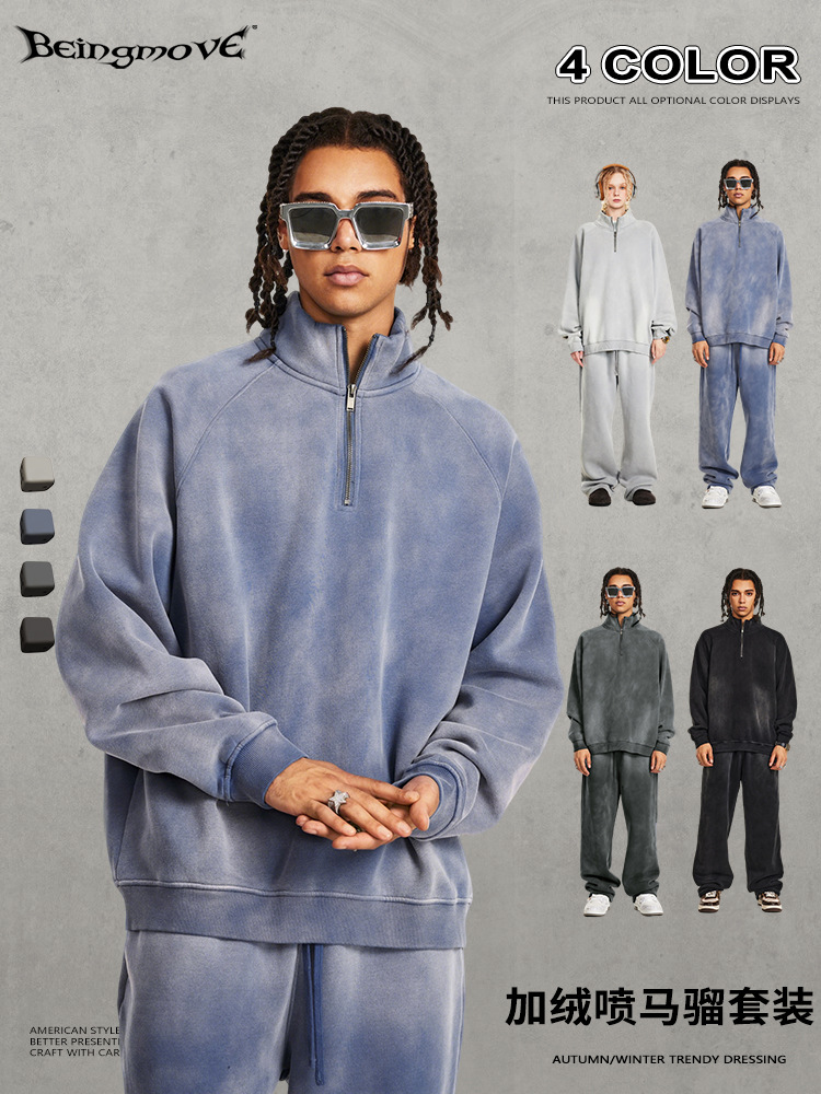 2025 otoño marca de moda de cuello medio cremallera pantalones de camisa con manga de hombro suelta gran perfil gradiente camisa para hombres