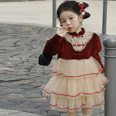 女童新年2024紅色蓬蓬裙公主裙蛋糕裙洛麗塔連衣裙小女孩禮服裙