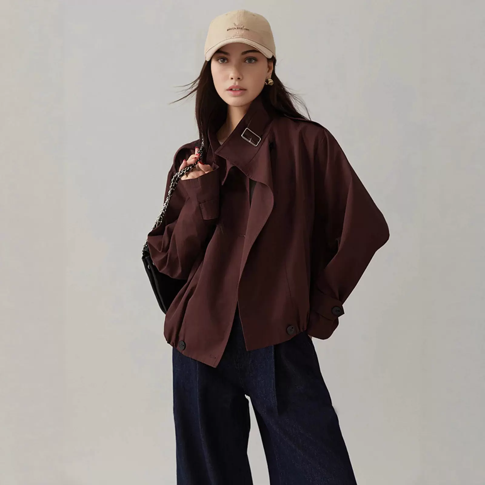 欧美春秋季新款短款外套女时尚宽松高级感立领小个子上衣