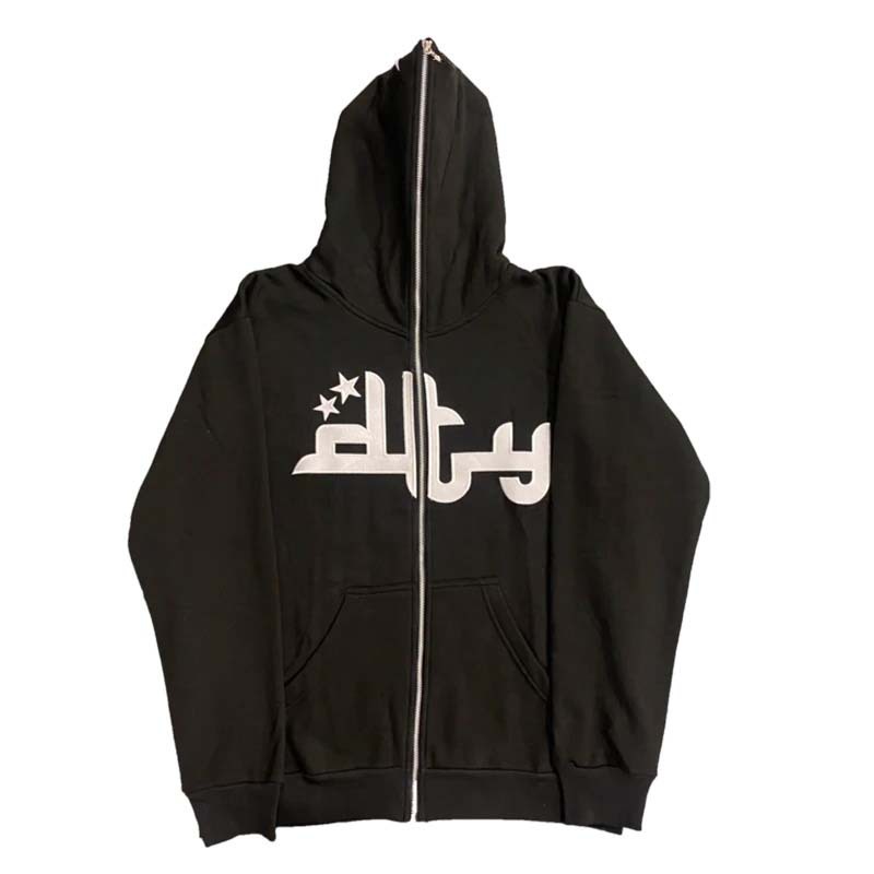 Herren Zip Up Hoodie Y2k Oversized Gothic Kapuzenpullover Mit Print_voghion.com