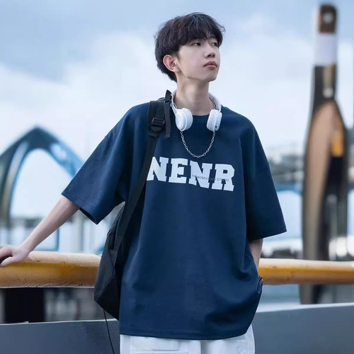 2025 Hong Kong style ins short-sleeved t-shirt men's summer new American high street fashion letter loose boys half-sleeve T-shirt 